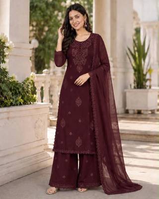 Wine georgette embroidered palazzo set 2