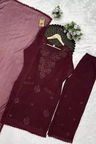Wine georgette embroidered palazzo set