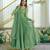 Green silk blend plain flared gown set