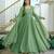 Green silk blend plain flared gown set