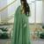 Green silk blend plain flared gown set
