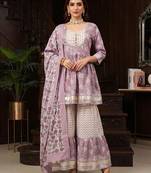 Lavender floral printed cotton kurta set