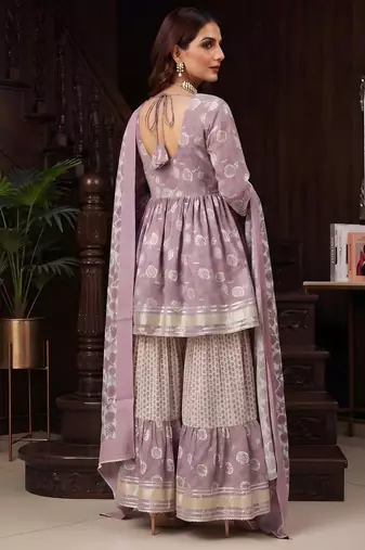 Lavender floral printed cotton kurta set