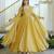 Yellow silk blend plain flared gown set