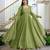 Green silk blend plain flared gown set