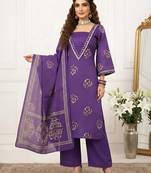 Purple floral printed cotton kurta set