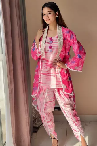 Pinkie affaire cotton 3 piece kurta & jacket set