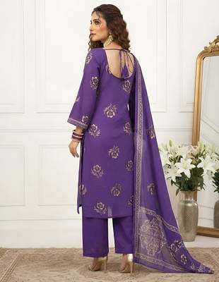 Purple floral printed cotton kurta set 2