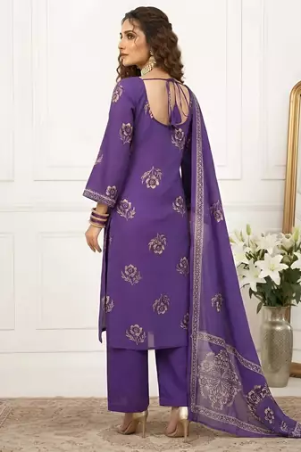 Purple floral printed cotton kurta set