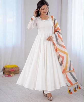 White cotton poly embroidered anarkali set 1