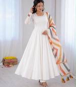 White cotton poly embroidered anarkali set