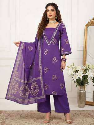 Purple floral printed cotton kurta set 3