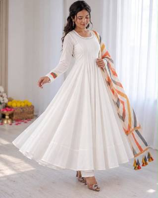 White cotton poly embroidered anarkali set 2