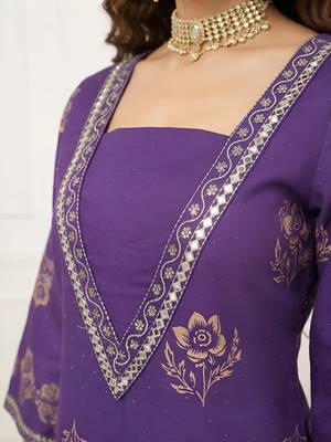 Purple floral printed cotton kurta set 4
