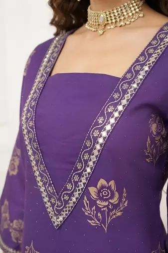 Purple floral printed cotton kurta set