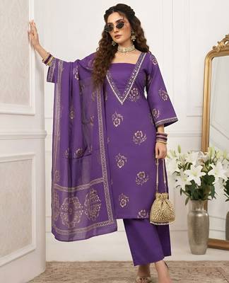 Purple floral printed cotton kurta set 5
