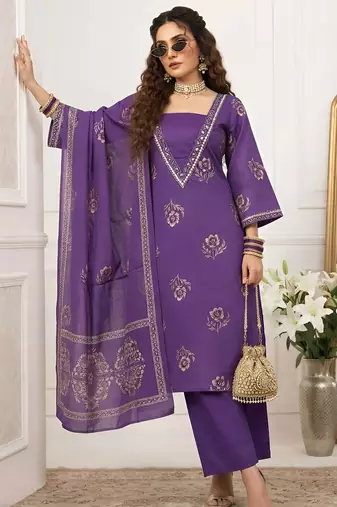 Purple floral printed cotton kurta set
