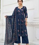 Blue floral printed cotton kurta set