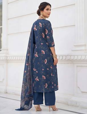 Blue floral printed cotton kurta set 2