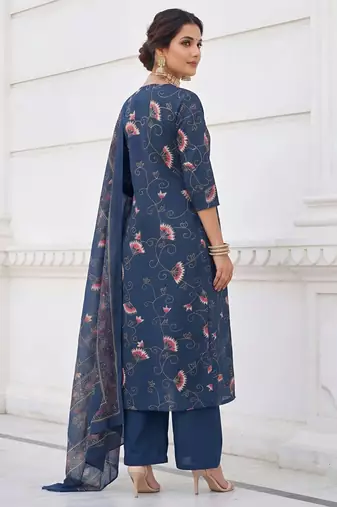 Blue floral printed cotton kurta set