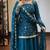 Teal-blue silk blend embroidered palazzo set