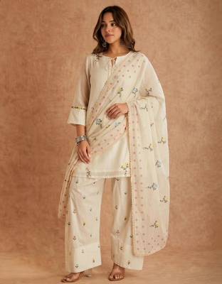 Cream silk blend embroidered farshi salwar set 1