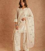 Cream silk blend embroidered farshi salwar set