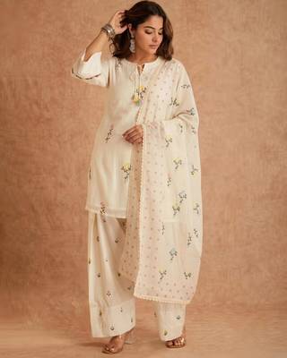 Cream silk blend embroidered farshi salwar set 3