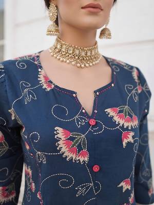 Blue floral printed cotton kurta set 5