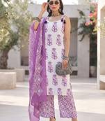 White floral printed cotton kurta set
