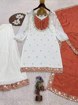 White silk blend embroidered palazzo set 3