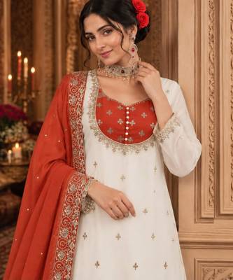 White silk blend embroidered palazzo set 4