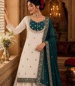 White silk blend embroidered palazzo set