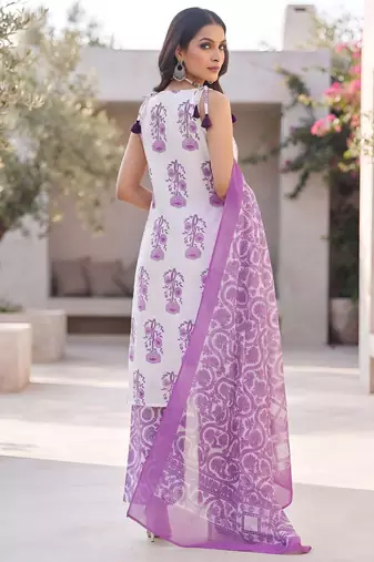 White floral printed cotton kurta set