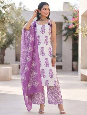 White floral printed cotton kurta set 5