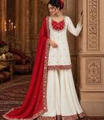 White silk blend embroidered palazzo set