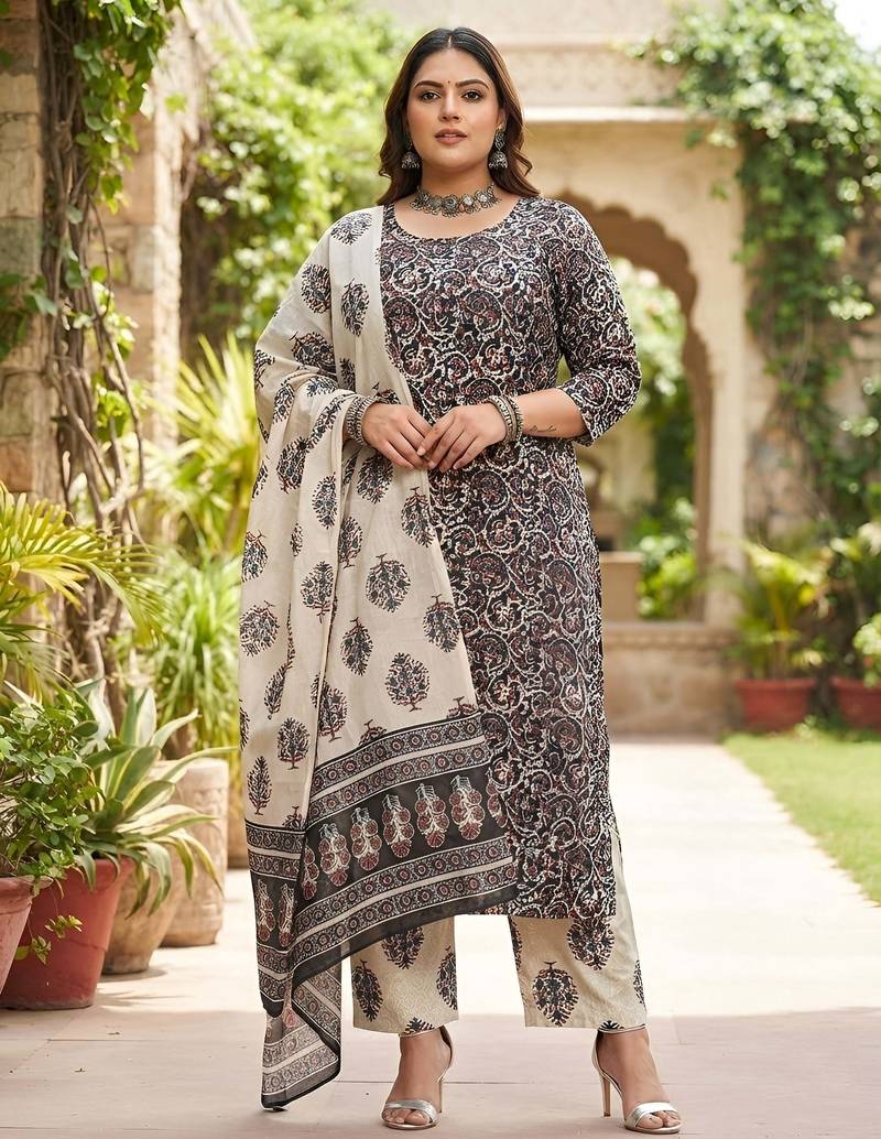 Multicolor floral printed cotton kurta set