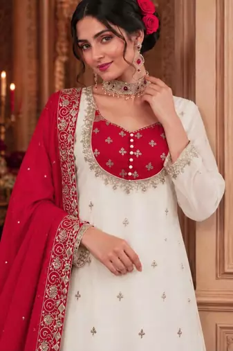 White silk blend embroidered palazzo set