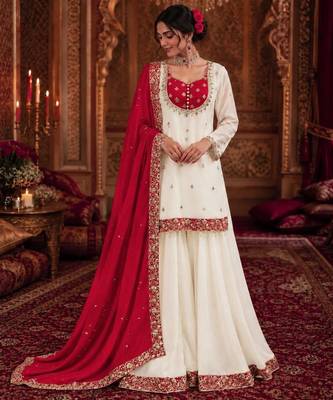 White silk blend embroidered palazzo set 3