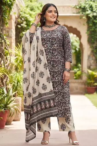 Multicolor floral printed cotton kurta set