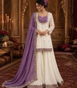White silk blend embroidered palazzo set