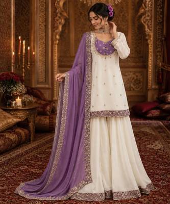 White silk blend embroidered palazzo set 2