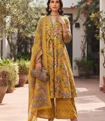 Yellow floral printed cotton kurta set