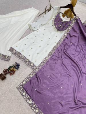 White silk blend embroidered palazzo set 4