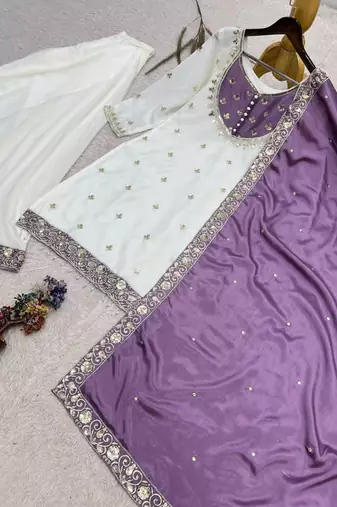 White silk blend embroidered palazzo set
