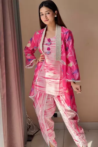 Pinkie affaire cotton 3 piece kurta & jacket set