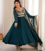 Teal georgette embroidered anarkali set