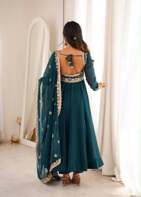 Teal georgette embroidered anarkali set 3