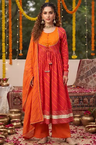 Pink floral printed cotton kurta set