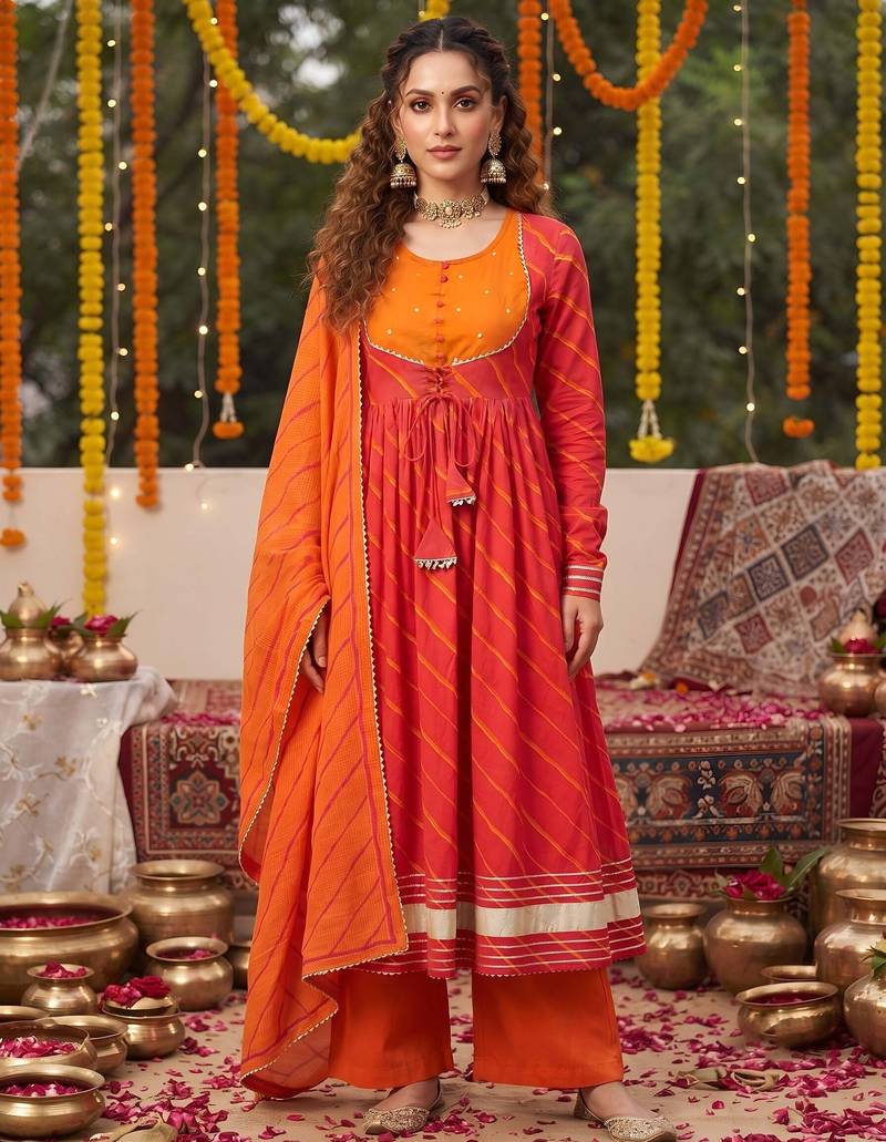 Pink floral printed cotton kurta set